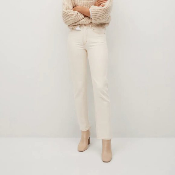 Mango Denim - High Rise off-white Premium Straight Jeans